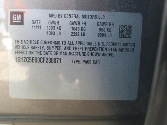 1G1ZC5E00CF208071 - 2012 CHEVROLET MALIBU 1LT 棕色 照片 10