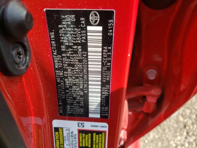 4T1K31AKXMU020742 - 2021 TOYOTA CAMRY XSE RED photo 10