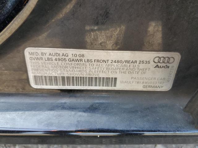 WAULF78K89N033142 - 2009 AUDI A4 2.0T QU BLACK photo 10