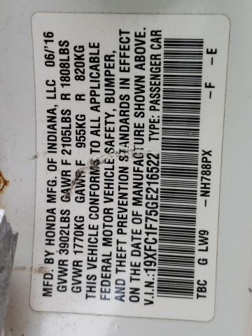 19XFC1F75GE216522 - 2016 HONDA CIVIC EXL Ağ foto 10