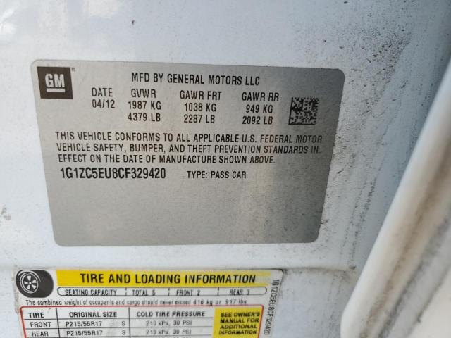 1G1ZC5EU8CF329420 - 2012 CHEVROLET MALIBU 1LT თეთრი ფოტო 10