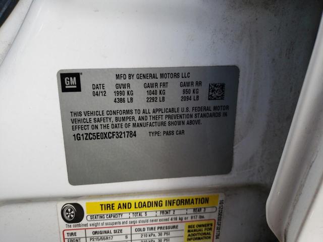 1G1ZC5E0XCF321784 - 2012 CHEVROLET MALIBU 1LT Ağ foto 10