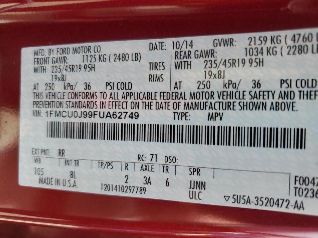 1FMCU0J99FUA62749 - 2015 FORD ESCAPE TIT RED photo 10