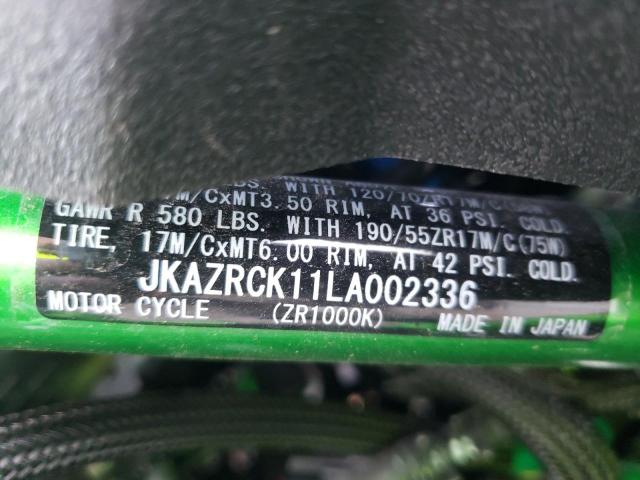 JKAZRCK11LA002336 - 2020 KAWASAKI ZR1000 K GREEN photo 10