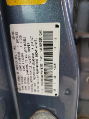 1HGCM66497A016315 - 2007 HONDA ACCORD SEI BLUE photo 10