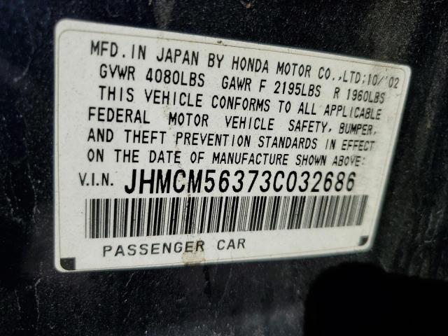 JHMCM56373C032686 - 2003 HONDA ACCORD LX BLUE photo 10