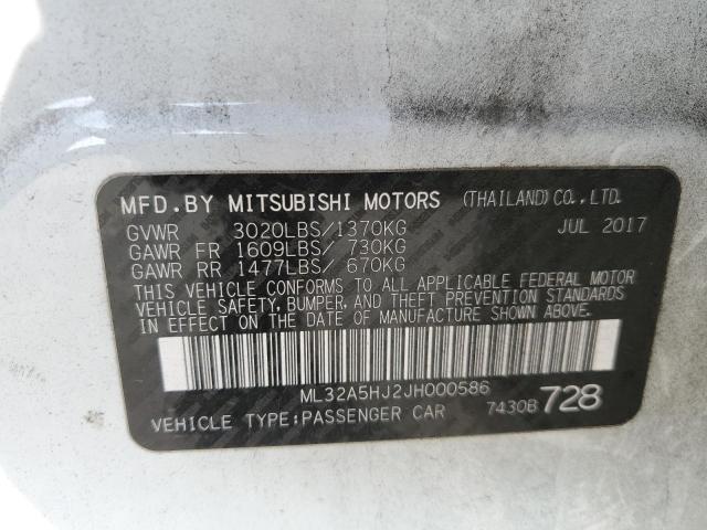 ML32A5HJ2JH000586 - 2018 MITSUBISHI MIRAGE GT WHITE photo 10