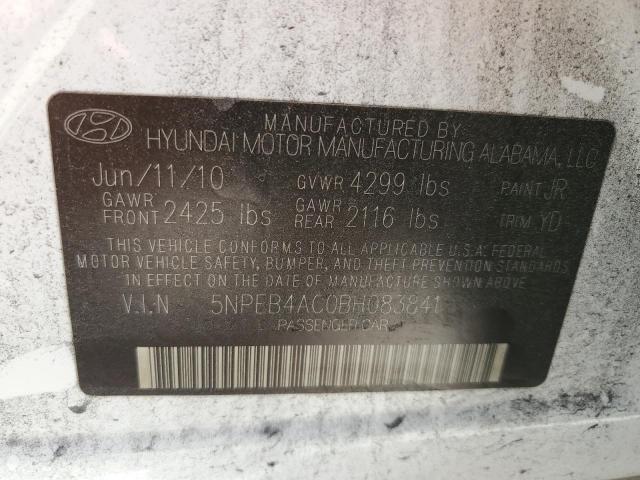 5NPEB4AC0BH083841 - 2011 HYUNDAI SONATA GLS WHITE photo 10