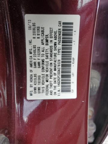 1HGCR2F35DA276028 - 2013 HONDA ACCORD LX BURGUNDY photo 10