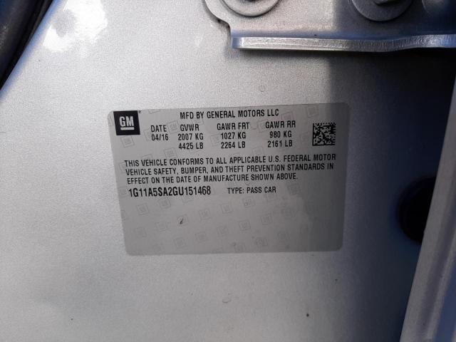 1G11A5SA2GU151468 - 2016 CHEVROLET MALIBU LIM ვერცხლისფერი ფოტო 10