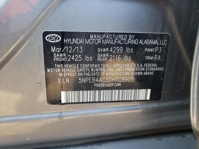 5NPEB4AC5DH709905 - 2013 HYUNDAI SONATA GLS GRAY photo 10