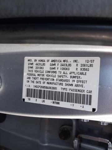 1HGCP26858A062681 - 2008 HONDA ACCORD SILVER photo 10