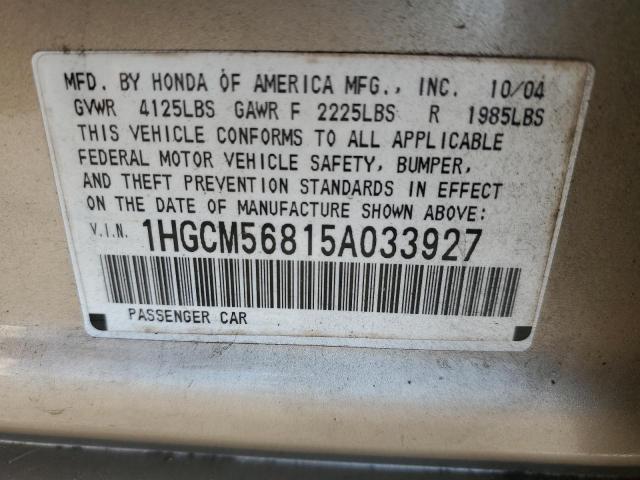 1HGCM56815A033927 - 2005 HONDA ACCORD EX GOLD photo 10