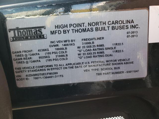 4UZABRDT0ECFM5269 - 2014 FREIGHTLINER CHASSIS B2 橙色 照片 10