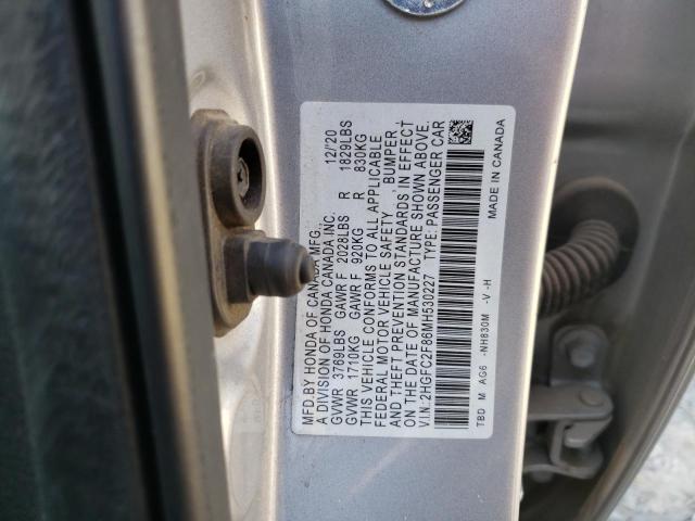 2HGFC2F86MH****** - 2021 HONDA CIVIC SPOR 银色 照片 10