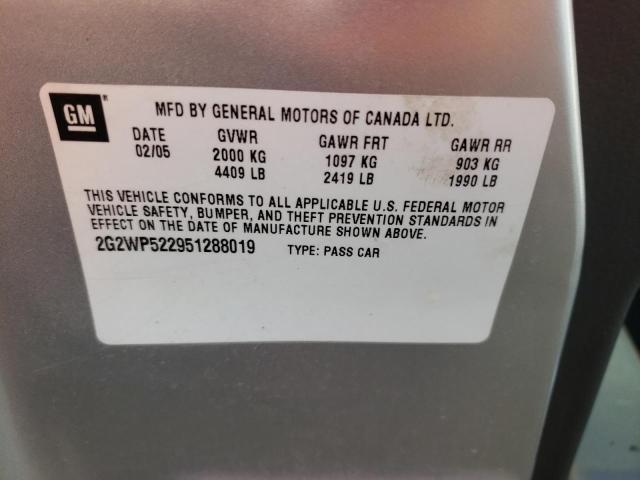 2G2WP522951288019 - 2005 PONTIAC GRAND PRIX Արծաթագույն լուսանկար 10