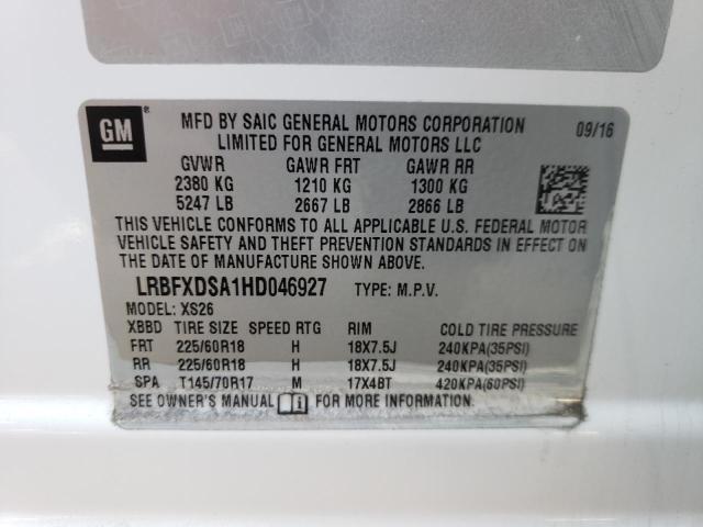 LRBFXDSA1HD046927 - 2017 BUICK ENVISION ESSENCE  ფოტო 10