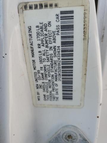 1Y1SK5289XZ433434 - 1999 CHEVROLET GEO PRIZM თეთრი ფოტო 10