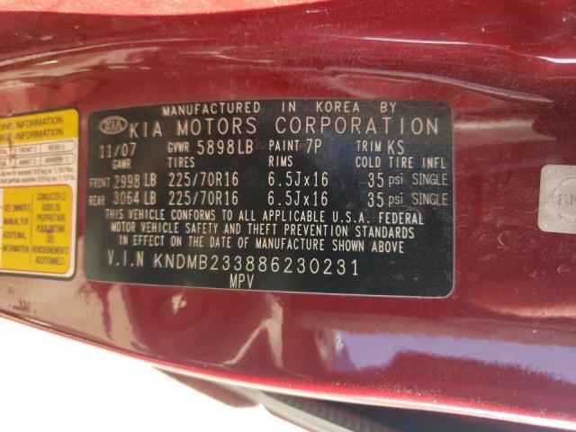 KNDMB233886230231 - 2008 KIA SEDONA MAROON photo 10