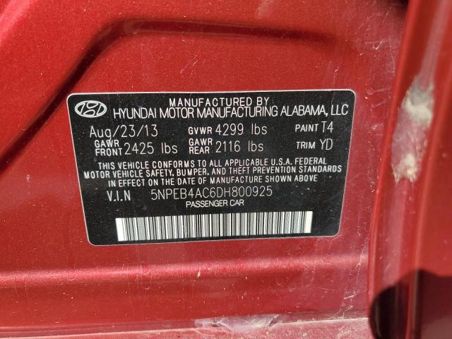 5NPEB4AC6DH800925 - 2013 HYUNDAI SONATA GLS MAROON photo 10