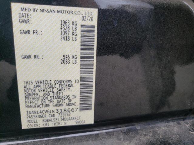 1N4BL4CV6LN318667 - 2020 NISSAN ALTIMA SR BLACK photo 10