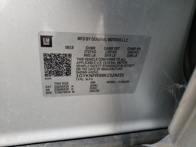 1GYKNFRS6KZ124221 - 2019 CADILLAC XT5 PREMIU SILVER photo 10