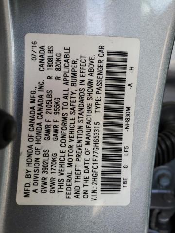 2HGFC1F77GH653315 - 2016 HONDA CIVIC EXL Gümüş foto 10