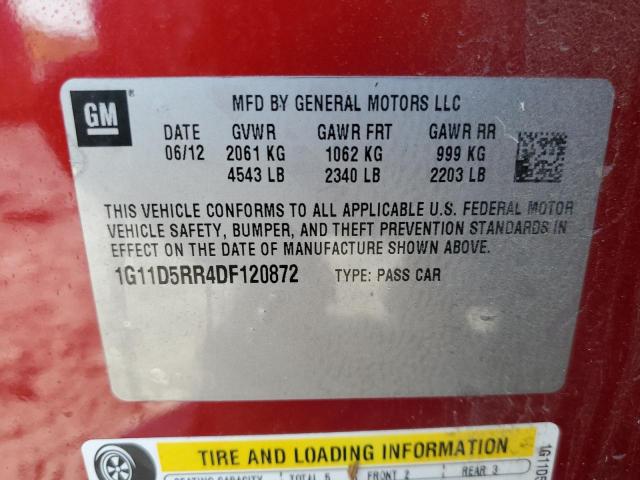 1G11D5RR4DF120872 - 2013 CHEVROLET MALIBU 1LT RED photo 10