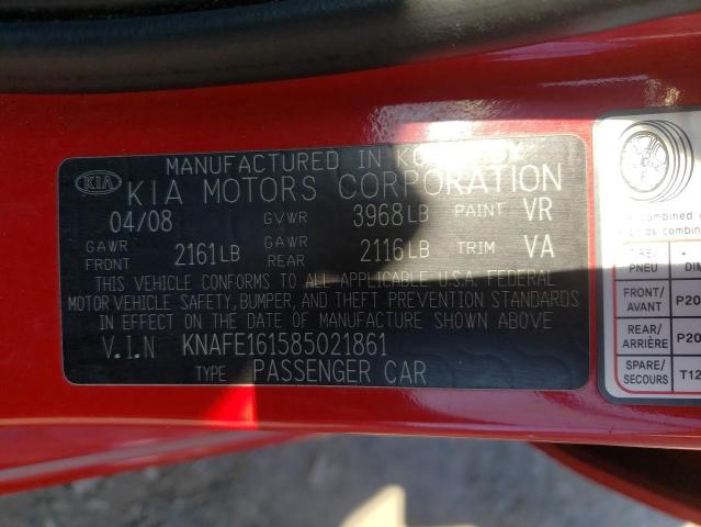 KNAFE161585021861 - 2008 KIA SPECTRA5 5 RED photo 10