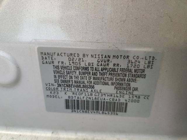 3N1CN8EV4ML865356 - 2021 NISSAN VERSA SV SILVER photo 10