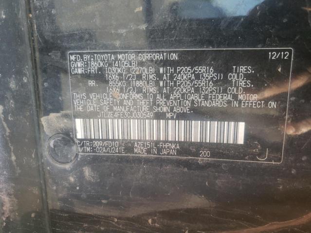 JTLZE4FE3CJ030549 - 2012 TOYOTA SCION XB 黑色 照片 10