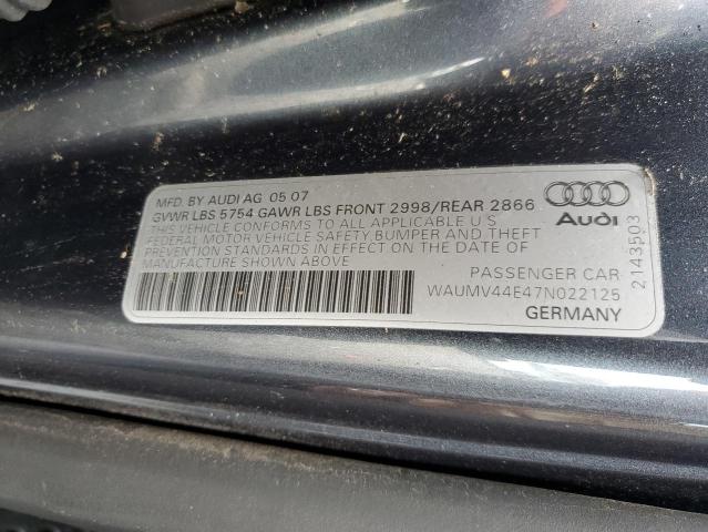 WAUMV44E47N022125 - 2007 AUDI A8 L QUATT GRAY photo 10