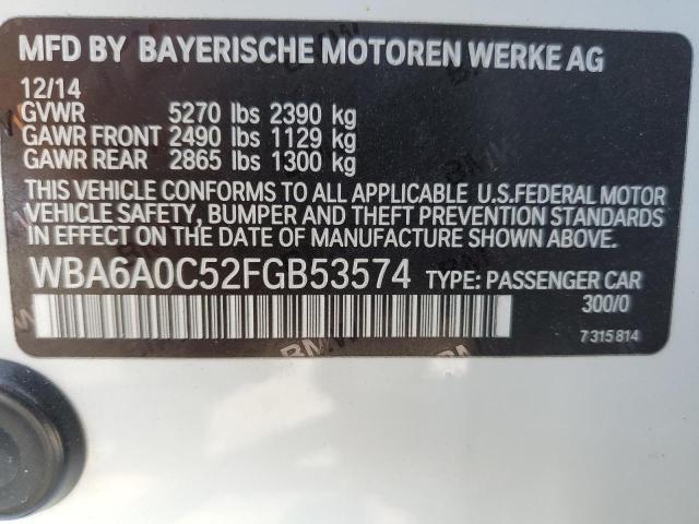 WBA6A0C52FGB53574 - 2015 BMW 640 I GRAN WHITE photo 10