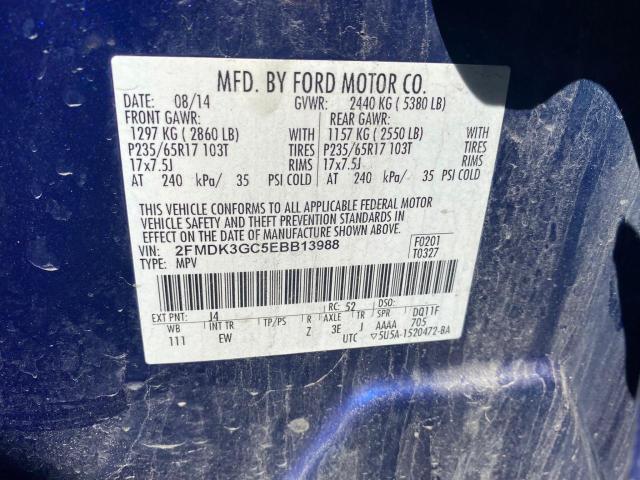 2FMDK3GC5EBB13988 - 2014 FORD EDGE SE BLUE photo 10