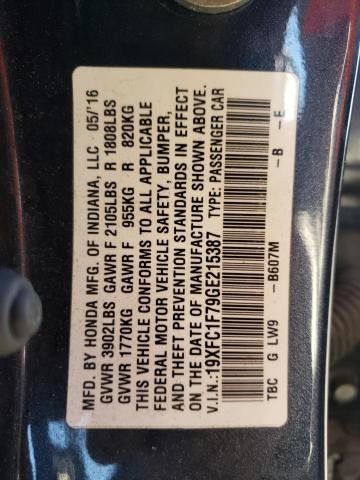 19XFC1F79GE215387 - 2016 HONDA CIVIC EXL 黑色 照片 10