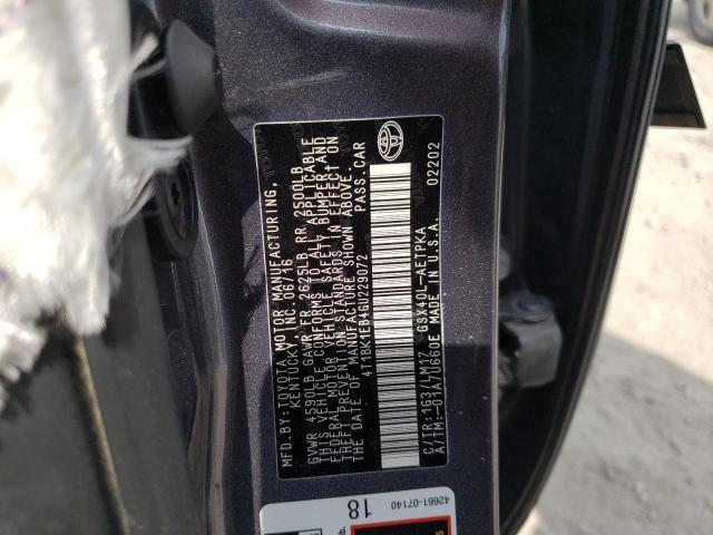 4T1BK1EB4GU229072 - 2016 TOYOTA AVALON XLE BLUE photo 10