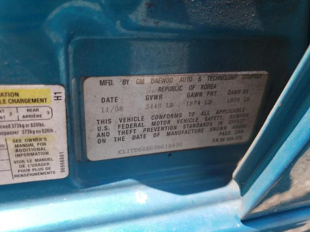 KL1TD66E69B618830 - 2009 CHEVROLET AVEO LS 青色 照片 10