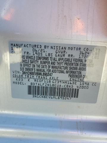 3N1CN8EV6ML895247 - 2021 NISSAN VERSA SV SILVER photo 10