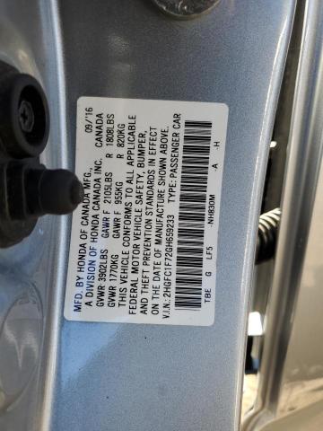 2HGFC1F72GH659233 - 2016 HONDA CIVIC EXL 灰色 照片 10