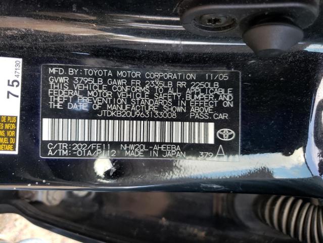 JTDKB20U963133008 - 2006 TOYOTA PRIUS BLACK photo 10