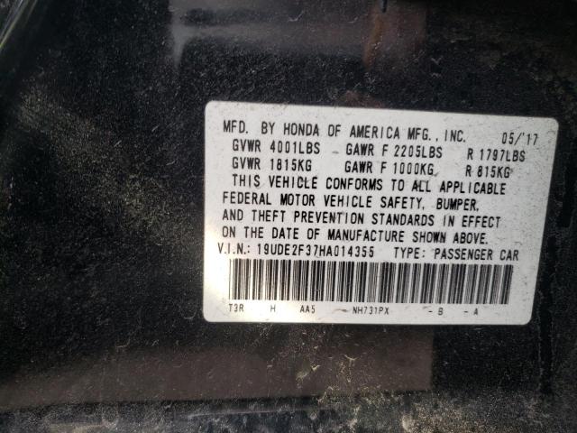 19UDE2F37HA014355 - 2017 ACURA ILX BASE W BLACK photo 10