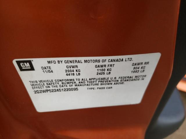 2G2WP522451220095 - 2005 PONTIAC GRAND PRIX ნარინჯისფერი ფოტო 10