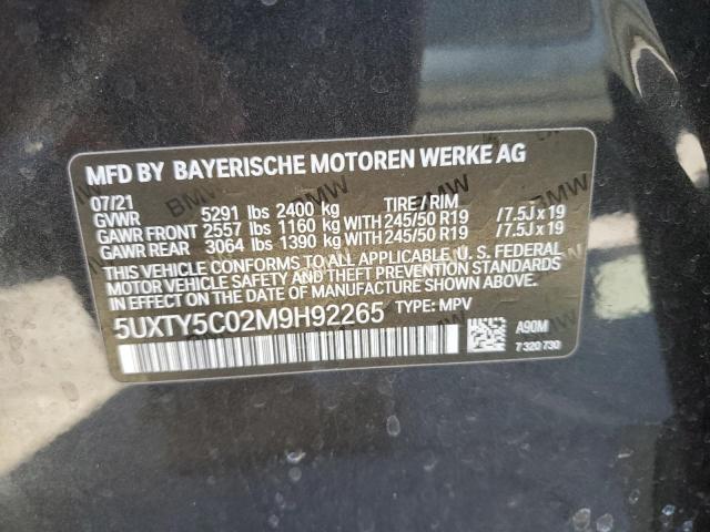 5UXTY5C02M9H92265 - 2021 BMW X3 XDRIVE3 BLACK photo 10