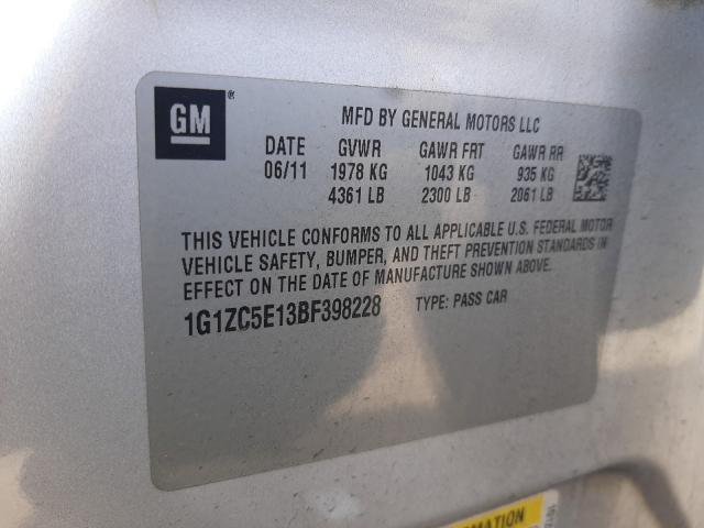 1G1ZC5E13BF398228 - 2011 CHEVROLET MALIBU 1LT 银色 照片 10