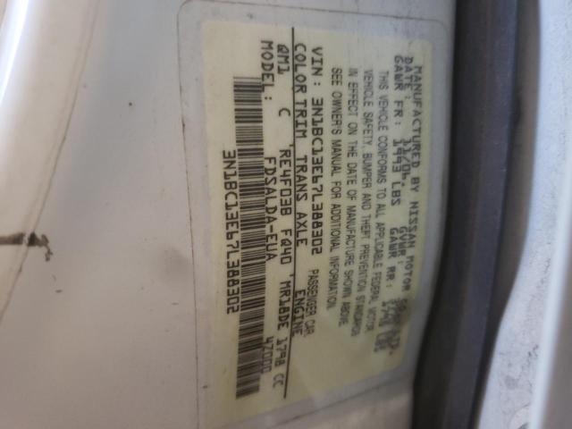 3N1BC13E67L388302 - 2007 NISSAN VERSA S WHITE photo 10