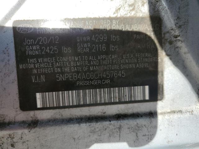 5NPEB4AC6CH457645 - 2012 HYUNDAI SONATA GLS GRAY photo 10