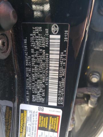 4T1BZ1FB7KU030049 - 2019 TOYOTA AVALON XLE BLACK photo 10