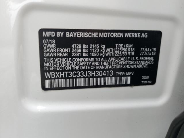 WBXHT3C33J3H30413 - 2018 BMW X1 XDRIVE2 WHITE photo 10