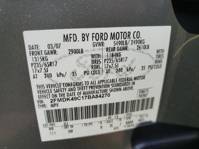 2FMDK49C17BA84270 - 2007 FORD EDGE SEL P SILVER photo 10