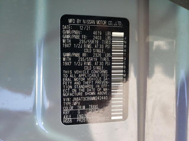 JN8AT3CB6MW242440 - 2021 NISSAN ROGUE SL GRAY photo 10